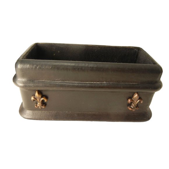 Leather Desk set, Black desk set, vintage India Made, 4 pc. with lids - Picture 4 of 10